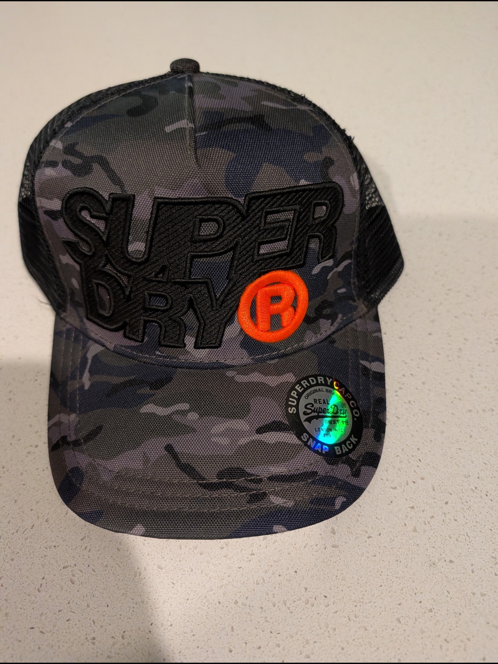 Superdry Camo Snapback Hat with Orange Logo